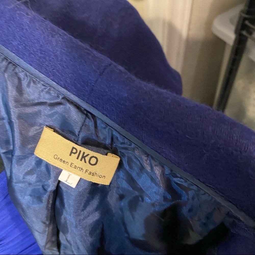 PIKO Open Wool Cloak Coat Blue Large long sleeve Cape Wool blend woman’s… - Picture 6 of 16